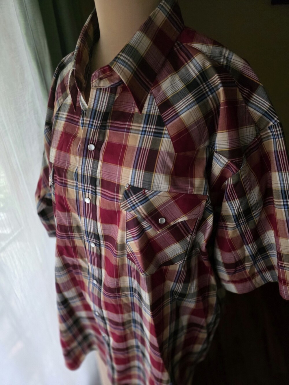 Vintage Western Plaid Pearl Snap Shirt Men's XXL Short Sleeve Cowboy Ely Cattlem